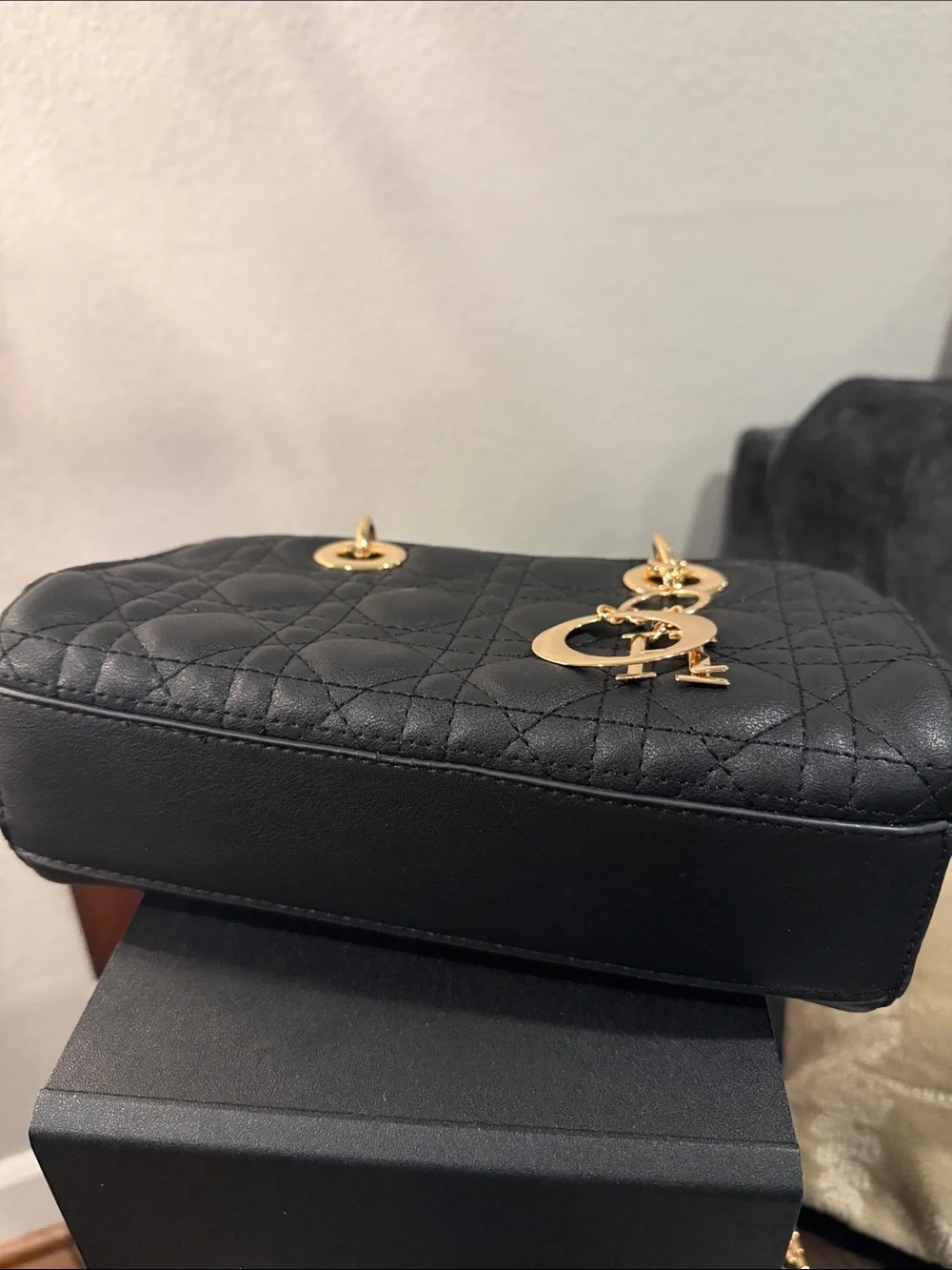 Source Unknown Black Quilted Crossbody with Gold Hardware